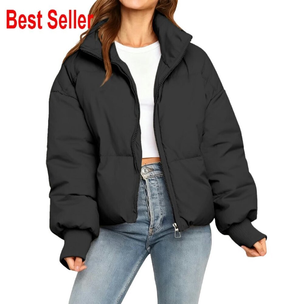 Cropped Puffer Jacket Zip Up Quilted Padded Coat Chic Minimal Winter Outwear